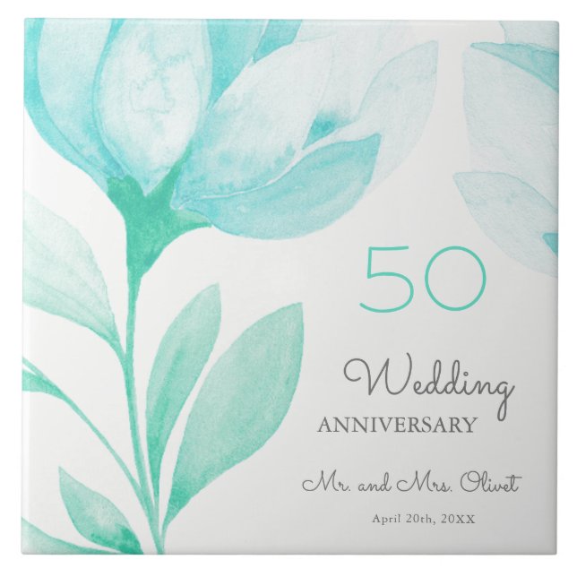 Aniversário de Casamento de Teal Peonies 50 Anos (Frente)