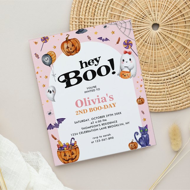 ANIVERSÁRIO DE CRIANÇA de Boo Halloween, cor-de-ro (Criador carregado)