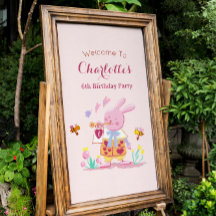 aniversário de criança de coelho rosa com aquarela