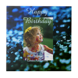 Aniversário de criança de fotos azul verde-brilhan