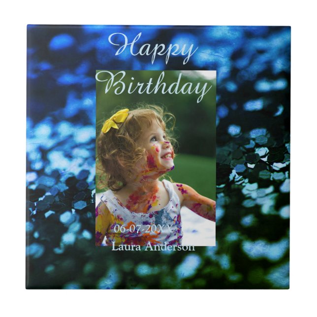 Aniversário de criança de fotos azul verde-brilhan (Frente)