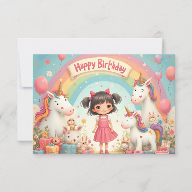 Aniversário de Menina com Unicórnios & Arco-íris (Frente)