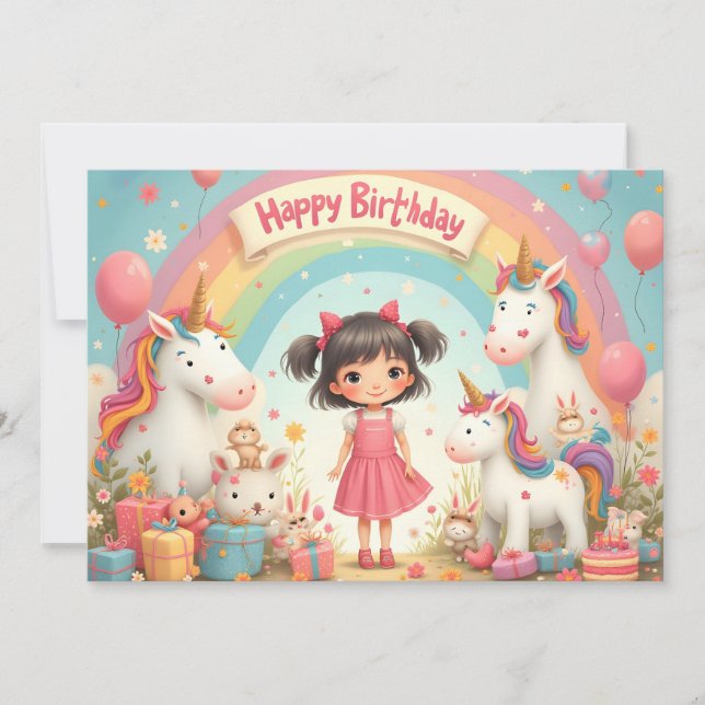 Aniversário de Menina com Unicórnios e Arco-íris (Frente)