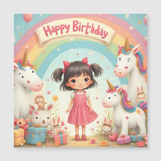 Aniversário de Menina com Unicórnios e Arco-íris (Frente)