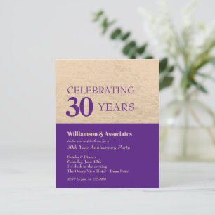 Aniversário de Negócios Convite Dourado Roxo