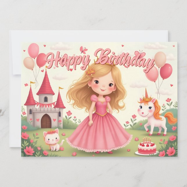 Aniversário de Princesa de Fadas em um Sonho Cor-d (Frente)