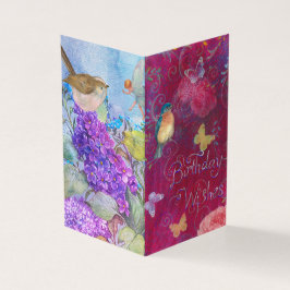 Aniversário Deseja com Flores Aves Borboleta