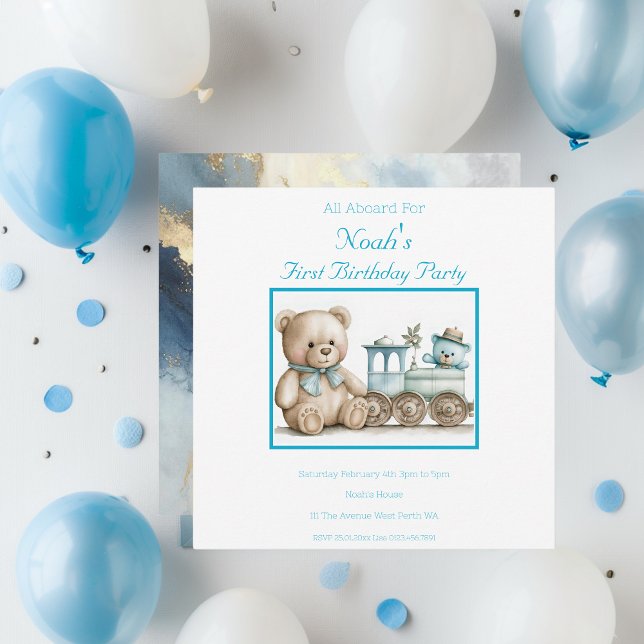 Aniversário do 1º Ano todo bonito a bordo (Cute All A Board Square First Birthday Invitation)
