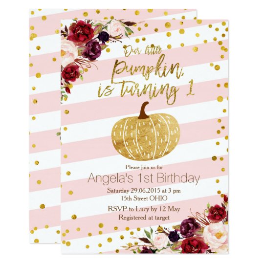 Aniversário do convite do rosa e da abóbora do