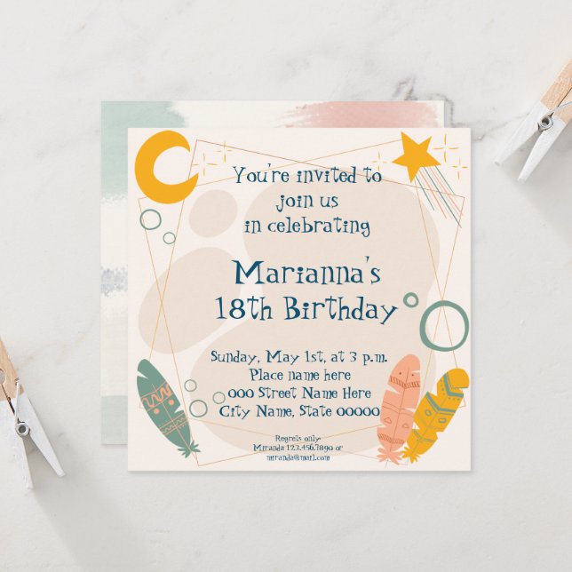 Aniversário do Convite Indiano Tribal (Frente/Verso In Situ)