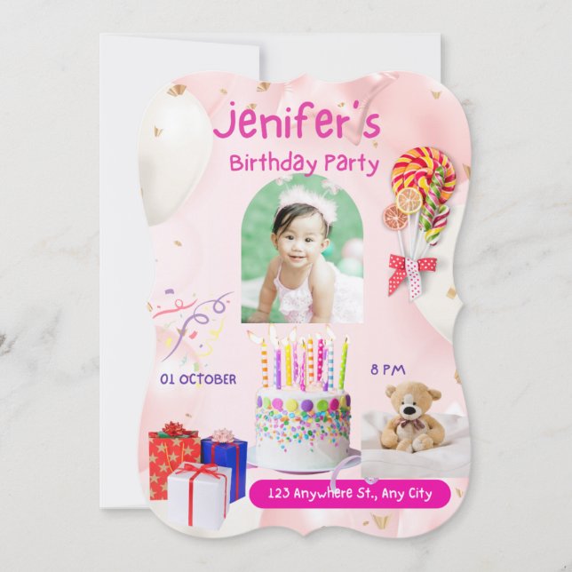 Aniversário do convite para fotos de crianças pers (Frente)