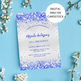 Aniversário do convite real azul prateado