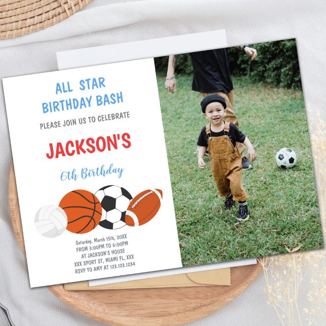 Aniversário do Esporte Convites com foto (Birthday Sports Invitations with photo)