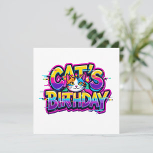 Aniversário do Gato com Efeito Arco-Íris Glitch
