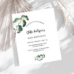 Aniversário do guincho branco verde<br><div class="desc">Frente: um fundo branco-na moda decorado com folhas simples de ginkgo ouro. Personalize e adicione seu nome e detalhes da festa. Volta: esmeralda verde. 1 folha = 1 convite impresso de borda a borda.</div>