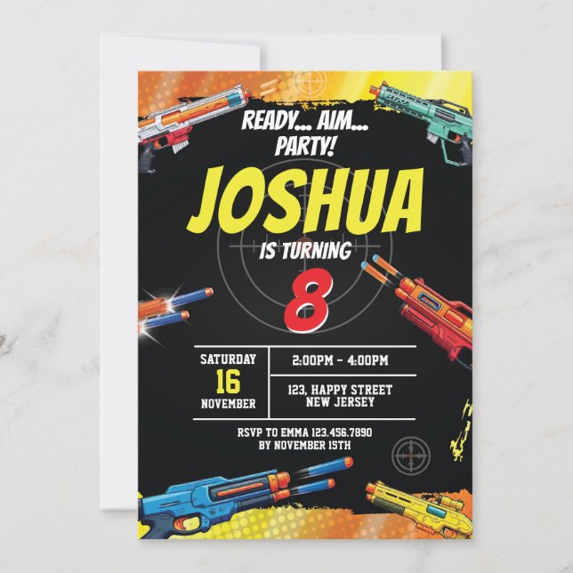 Aniversário do Jogo de Guerra de Dart Convite para (Frente)