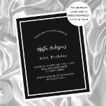 Aniversário do minimalista branco preto<br><div class="desc">Um moderno,  elegante e convite. Um fundo preto decorado com quadros brancos. Personalize e adicione um nome e detalhes. Texto branco. 1 folha = 1 convite impresso de borda a borda.</div>