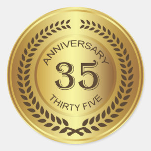 Aniversário do ouro 35o com etiqueta da grinalda