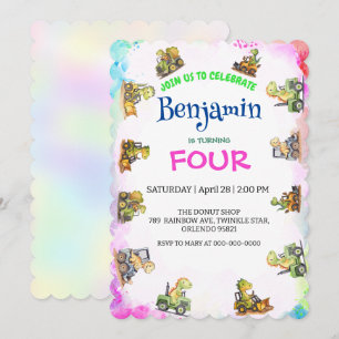 Aniversário do Rainbow B2S School, trator de dinos