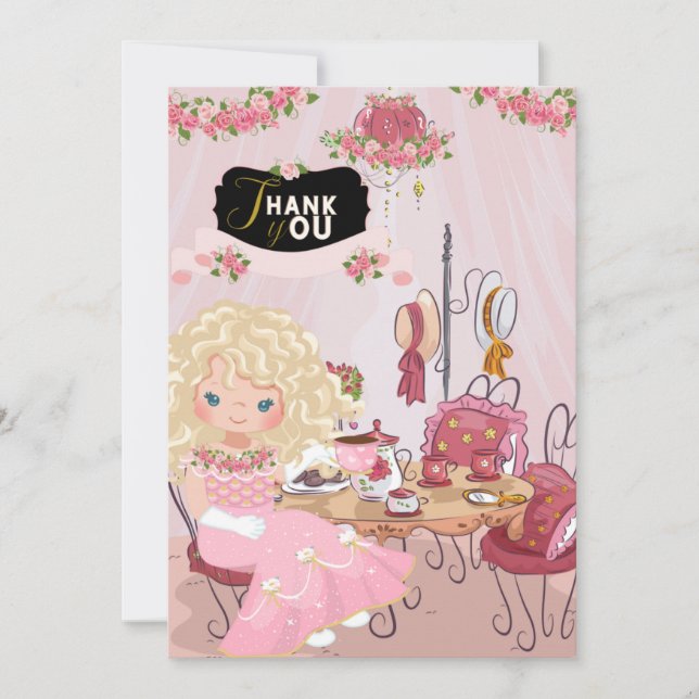 Aniversário do Tea Party 1 Cartões de agradeciment (Frente)