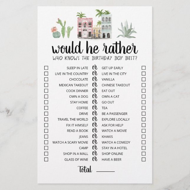 Aniversário Ele iria Preferencialmente jogo (Frente)