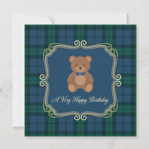 Aniversário em Xadrez Tartan de Ursinho de Pelúcia