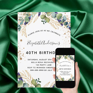Aniversário eucalyptus verde-brilhante convite
