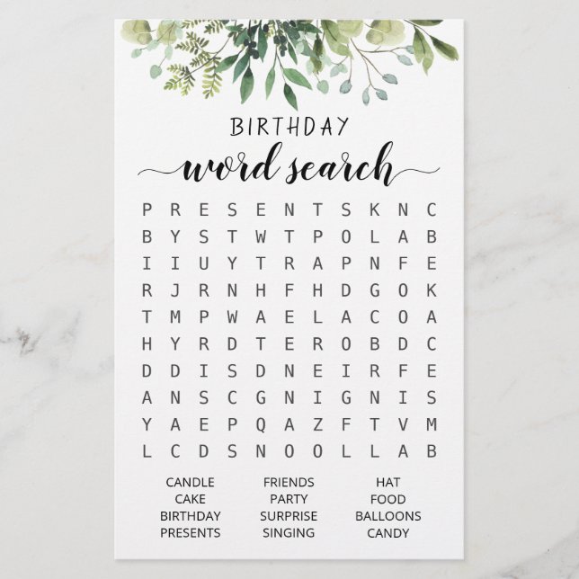 Aniversário Festa de aniversário de jogos de busca (Frente)