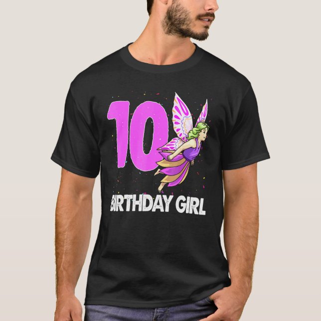 Aniversário Garota 10 Mulheres Fadas Amor Camiseta (Frente)