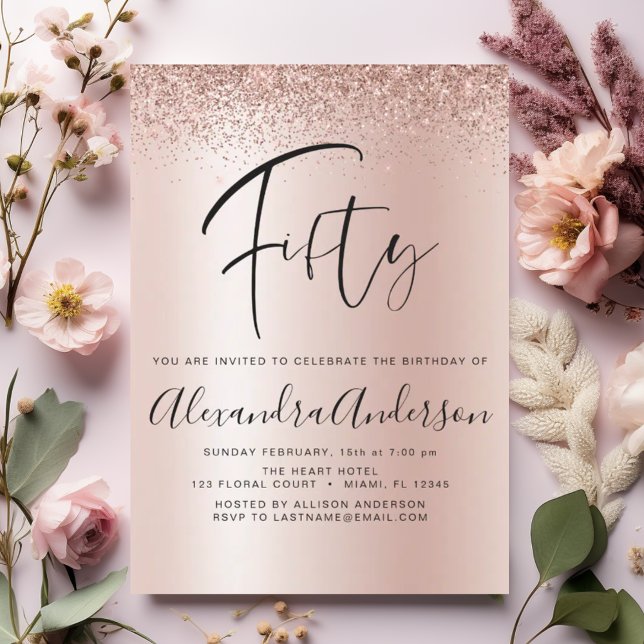 Aniversário Glitter Rosa Dourado Glam-Rosa Convite (Criador carregado)