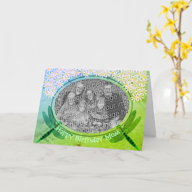 Aniversário Mãe Dragonflies Cartão com fotos Perso (Flor Amarela)
