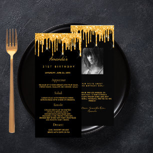 Aniversário Menu Negro Foto em ouro negro falso fa