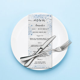 Aniversário Menu prateado nome da brilha azul-prat