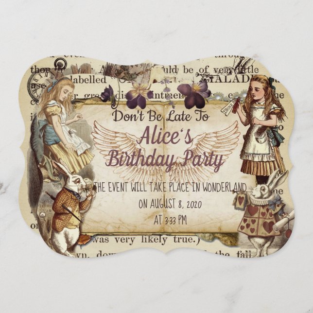 Aniversário no Convite para Wonderland (Frente/Verso)