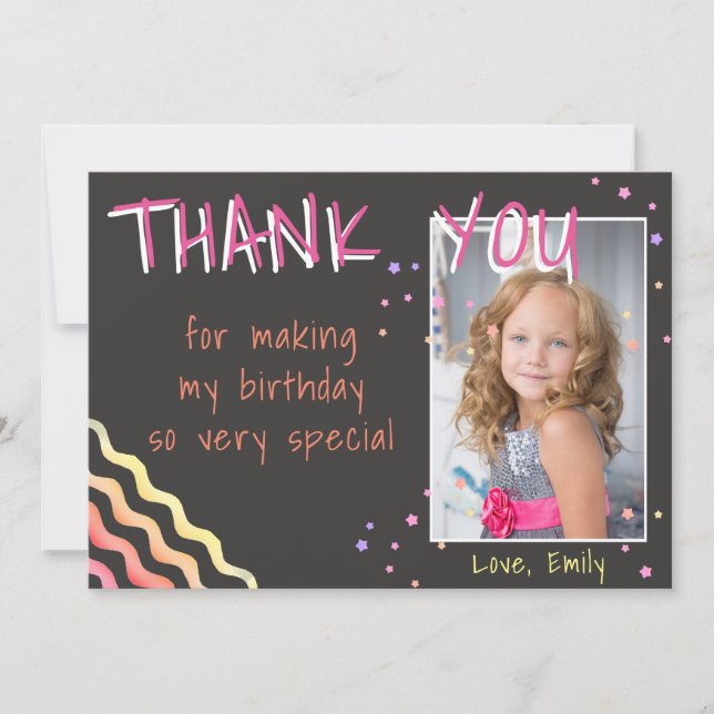 Aniversário Obrigado Cartão com fotos Stars Girl (Frente)