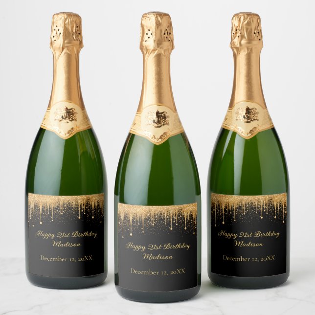 Aniversário Personalizado com Glitter Dourado e Pr (Garrafas)