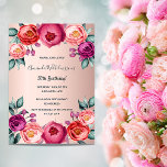 Aniversário, rosa de ouro floral, convite de íman<br><div class="desc">Um cartão magnético de convite elegante para uma festa de aniversário de 50ª (ou qualquer idade). Com flores rosadas contemporâneas,  cor-de-rosa,  púrpura e rosa douradas,  florais como decoração. Um fundo de gradiente rosa dourado chic. O nome é escrito com um script de estilo escrito à mão em preto.</div>