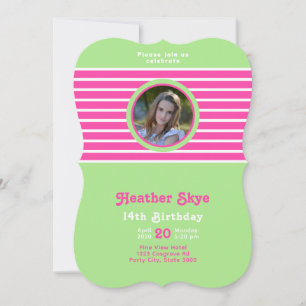 Aniversário Stripes Rosa ⎮ Convite Verde Branco