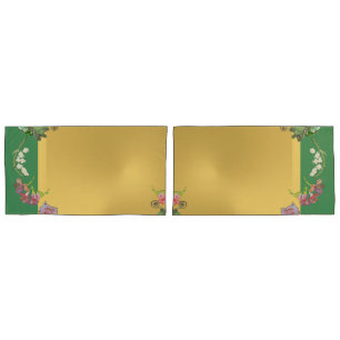 Aniversário Verde Floral/Pillowcase Dourado