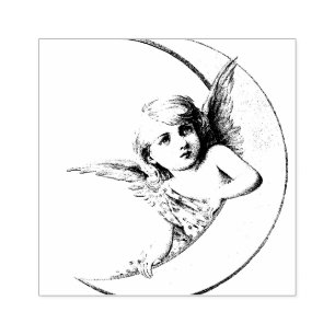 ANJO COM CARIMBO DE BORRACHA CRESCENTE DA LUA