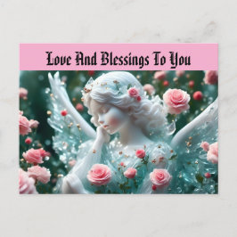 Anjo com cartão postal de feriado de Rosas