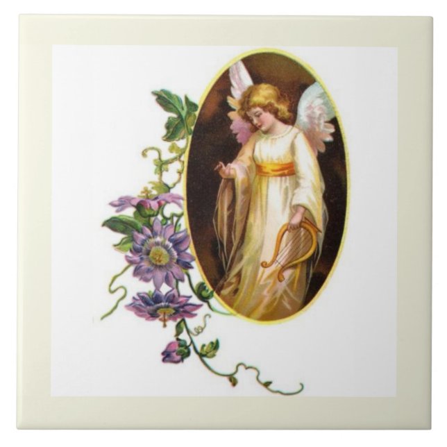 Anjo Com Harpa E Flores De Clematite (Frente)