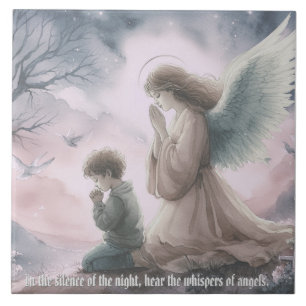 Anjo da guarda e criança rezando juntos