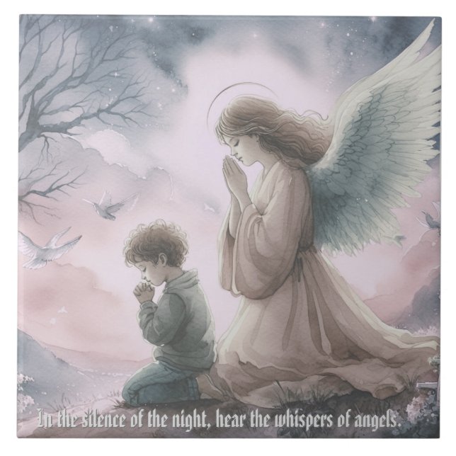 Anjo da guarda e criança rezando juntos (Frente)