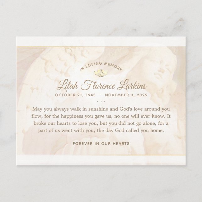 Anjo da Luz Sympathy Obrigado Cartão Postal (Frente)