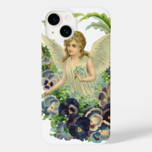 Anjo da páscoa do Victorian com as flores roxas d