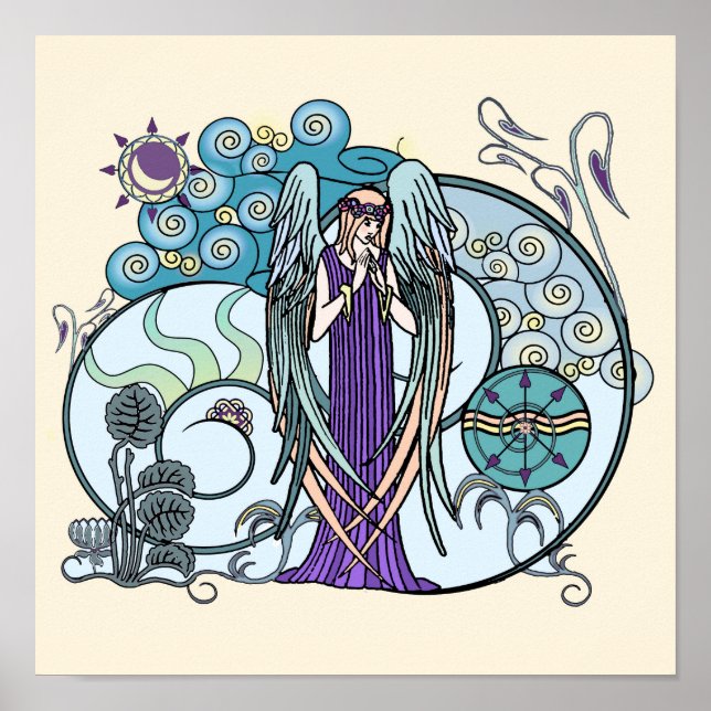 Anjo das Nuvens Impressão de Arte Pastel (Frente)