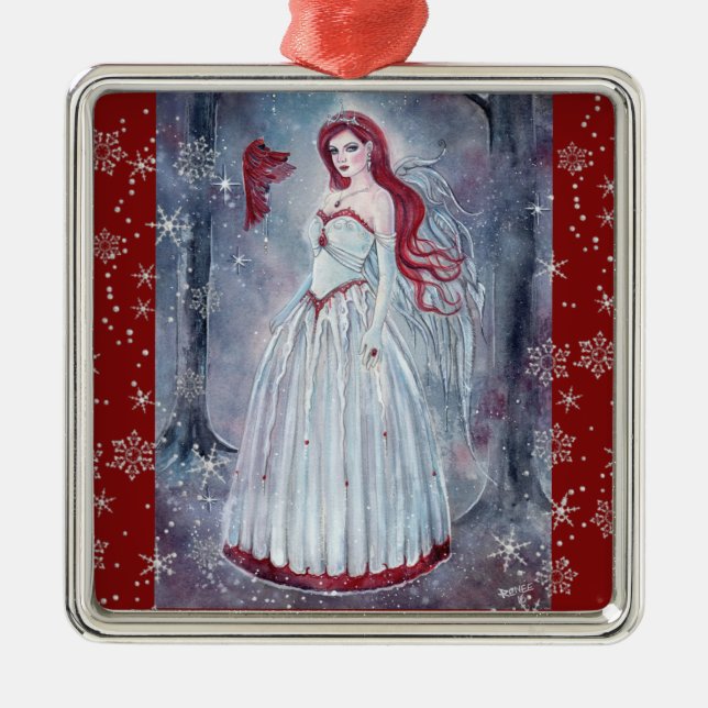 Anjo de inverno com enfeite de Natal de cardeal (Frente)