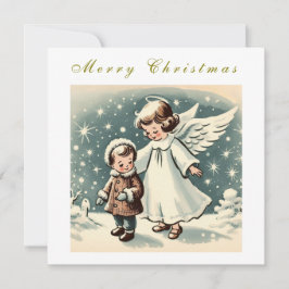 Anjo de Natal Antigo e Cartão Plano de Criança
