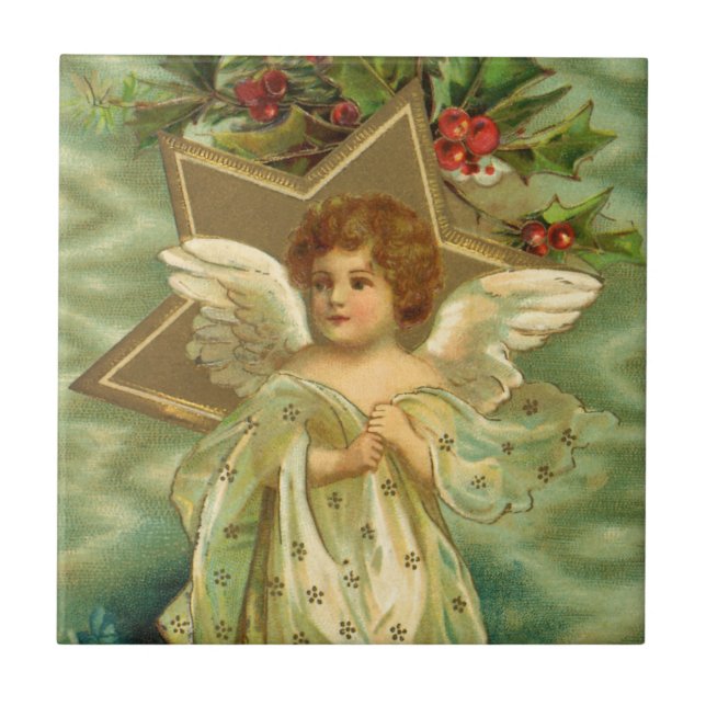 Anjo de Natal Vitoriano com Estrela Dourada Vintag (Frente)